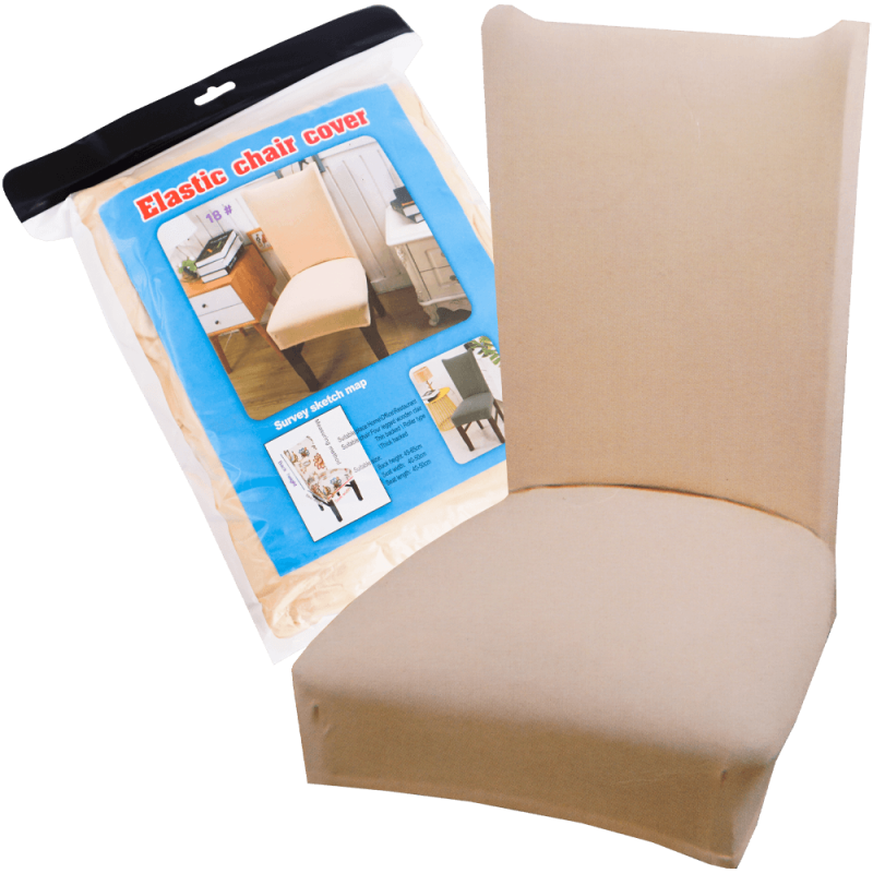 Set 6 huse pentru scaune, bej, din spandex, cu elastic, 90 x 35 cm